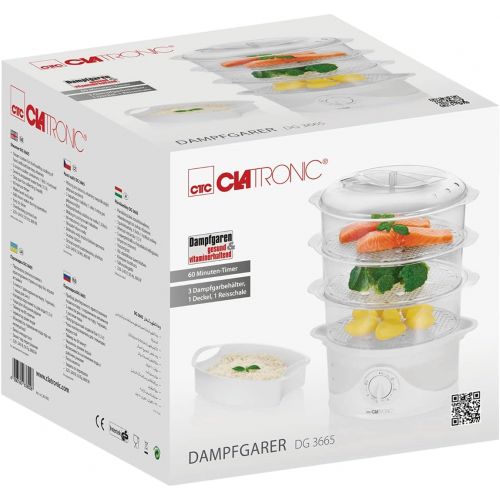  [아마존베스트]Clatronic DG 3665 Steamer Containers, Timer, Water Level Indicator, 800 Watt, White