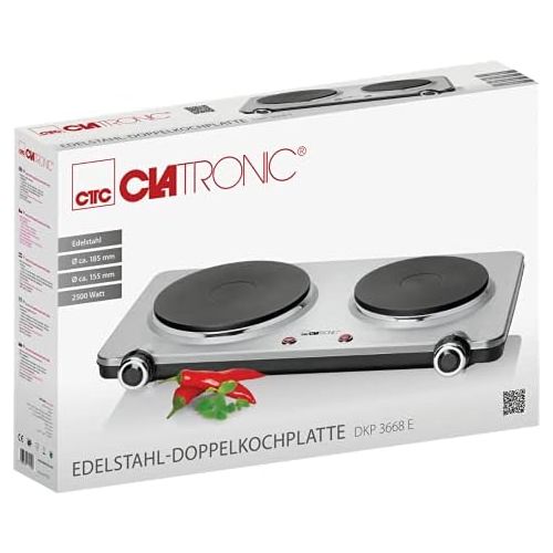  [아마존베스트]Clatronic DKP 3668 E Stainless Steel Double Hob / 2 Infinitely Adjustable Thermostats / 2500 W