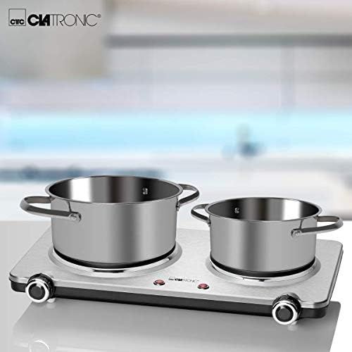  [아마존베스트]Clatronic DKP 3668 E Stainless Steel Double Hob / 2 Infinitely Adjustable Thermostats / 2500 W