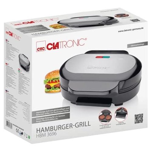  [아마존베스트]Clatronic HBM 3696 Hamburger Grill, 2 Large Grill Areas, 2 Indicator Lights, Removable Grease Catcher