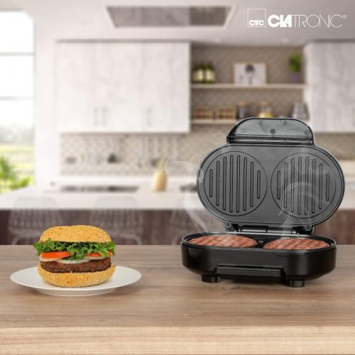  [아마존베스트]Clatronic HBM 3696 Hamburger Grill, 2 Large Grill Areas, 2 Indicator Lights, Removable Grease Catcher