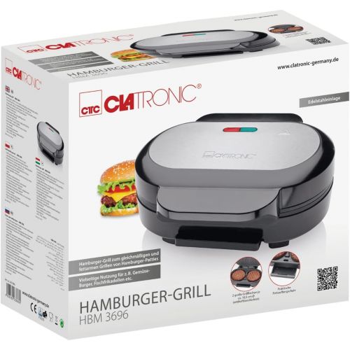  [아마존베스트]Clatronic HBM 3696 Hamburger Grill, 2 Large Grill Areas, 2 Indicator Lights, Removable Grease Catcher