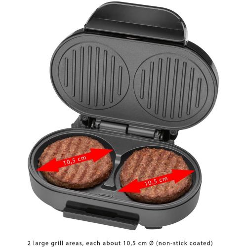  [아마존베스트]Clatronic HBM 3696 Hamburger Grill, 2 Large Grill Areas, 2 Indicator Lights, Removable Grease Catcher