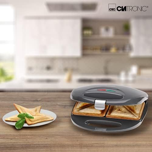  [아마존베스트]Clatronic ST 3477 Sandwich Toaster Triangular Sandwich Plates, Automatic Temperature Control with 2 Control Lights, Non-Stick Coating, Overheat Protection, grey