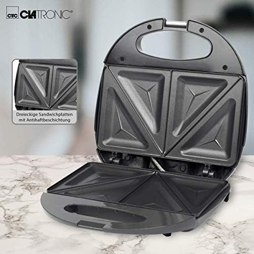  [아마존베스트]Clatronic ST 3477 Sandwich Toaster Triangular Sandwich Plates, Automatic Temperature Control with 2 Control Lights, Non-Stick Coating, Overheat Protection, grey