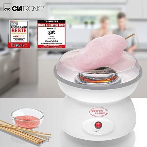  [아마존베스트]Clatronic Candy Floss Machine for Home Large Cotton Wool with Splash Guard Candy Floss Large Bowl (Including Measuring Spoon, 10 Wooden Sticks, 500 Watt, Splash Guard Dishwasher Safe)