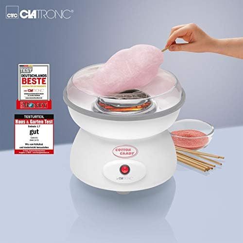  [아마존베스트]Clatronic Candy Floss Machine for Home Large Cotton Wool with Splash Guard Candy Floss Large Bowl (Including Measuring Spoon, 10 Wooden Sticks, 500 Watt, Splash Guard Dishwasher Safe)