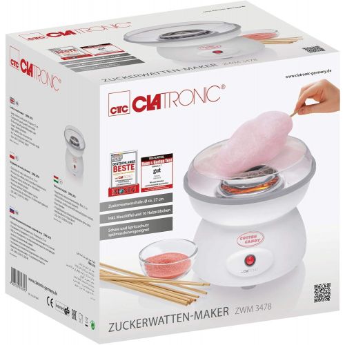  [아마존베스트]Clatronic Candy Floss Machine for Home Large Cotton Wool with Splash Guard Candy Floss Large Bowl (Including Measuring Spoon, 10 Wooden Sticks, 500 Watt, Splash Guard Dishwasher Safe)