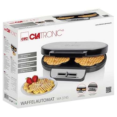  [아마존베스트]Clatronic WA 3745 Waffle Machine with 2 Baking Surfaces, Infinitely Adjustable Browning Degree, Non-Stick Coating, Black/Stainless Steel