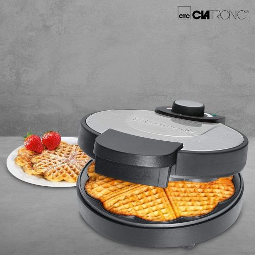  [아마존베스트]Clatronic Waffle Iron Heart Shape for 4 Waffles Non-Stick Coating Waffle Maker (Strong 1000 Watt, Control Lamp, Non-Stick Coating)