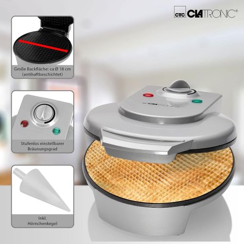  [아마존베스트]Clatronic Waffle Cone Iron Cone Cone Ice Cream Ice Cream Machine Waffle Maker (Economical 1200Watt, Non Stick with Cone Cones)