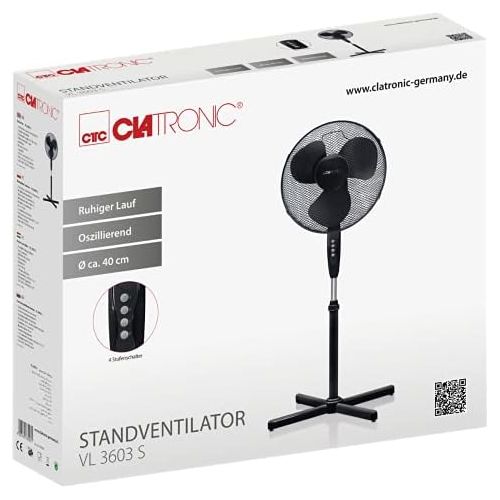  [아마존베스트]Clatronic VL 3603 S Stand Fan 40 cm Diameter, Oscillating, 3 Speeds, Adjustable Inclination, VL 3603 S schwarz