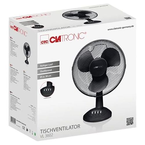  [아마존베스트]Clatronic VL 3602 Table Fan, 30 cm Diameter, Oscillating, 3 Speeds, Adjustable Inclination, VL 3602 schwarz