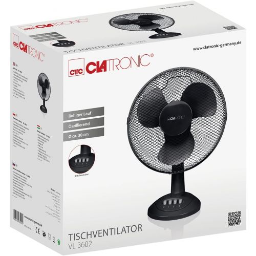  [아마존베스트]Clatronic VL 3602 Table Fan, 30 cm Diameter, Oscillating, 3 Speeds, Adjustable Inclination, VL 3602 schwarz