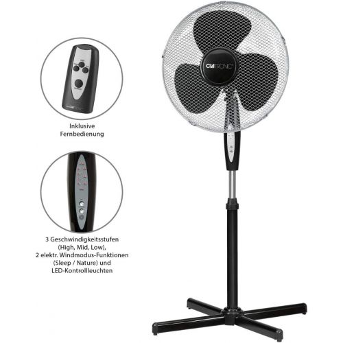  [아마존베스트]Clatronic VL 3741 S Floor Fan, Diameter 40 cm, Oscillating, 3 Speeds, 2 Electronic Wind Mode Functions Electronic Timer, Remote Control, Black