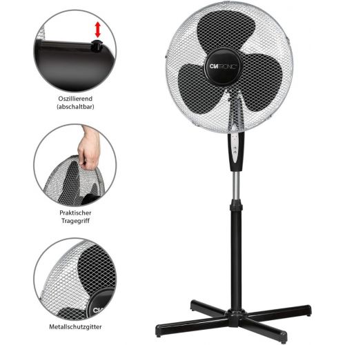  [아마존베스트]Clatronic VL 3741 S Floor Fan, Diameter 40 cm, Oscillating, 3 Speeds, 2 Electronic Wind Mode Functions Electronic Timer, Remote Control, Black