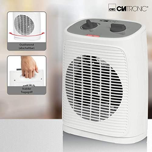  [아마존베스트]Clatronic HL 3762 Fan Heater, Mobile and Compact Fan Heater, 2 Heat Settings (1000/2000 W), Oscillating (can be switched off), Cold Level (Fan), White