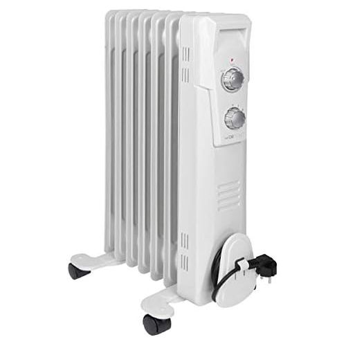  [아마존베스트]Clatronic RA 3735 7 ribbed oil radiator, mobile radiator up to 1500 watts, heat regulation via continuous thermostat regulator, flexible use thanks to 4 smooth-running wheels, slim