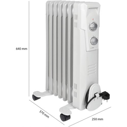  [아마존베스트]Clatronic RA 3735 7 ribbed oil radiator, mobile radiator up to 1500 watts, heat regulation via continuous thermostat regulator, flexible use thanks to 4 smooth-running wheels, slim