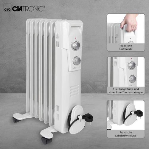  [아마존베스트]Clatronic RA 3735 7 ribbed oil radiator, mobile radiator up to 1500 watts, heat regulation via continuous thermostat regulator, flexible use thanks to 4 smooth-running wheels, slim