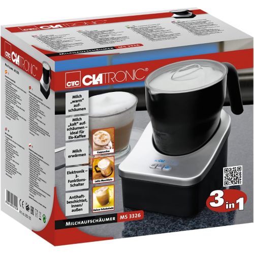  [아마존베스트]Clatronic MS 3326, 3in1 milk frother, electronics 3 function switches, milk froth warm and cold, heat milk, non-stick coating inside and outside, milk froth quantity approx. 500 ml