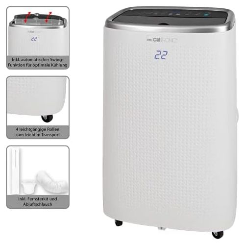  [아마존베스트]Clatronic CL 3750 WiFi Air Conditioner, 12000 BTU Cooling Performance, Suitable for Rooms up to 110 m², Alexa + Google Assistant via Voice Control, 24 Hour Timer, 3-Level Fan, Whit