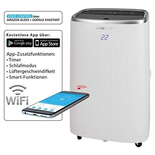  [아마존베스트]Clatronic CL 3750 WiFi Air Conditioner, 12000 BTU Cooling Performance, Suitable for Rooms up to 110 m², Alexa + Google Assistant via Voice Control, 24 Hour Timer, 3-Level Fan, Whit