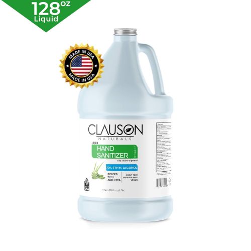  Advanced One Gallon Hand Sanitizer Liquid Infused with Refreshing Aloe Vera Moisturizer (1 Gallon / 128 FL Oz) 70% Alcohol Liquid Gallon Hand Sanitizer by Clauson Naturals (4-Pack)