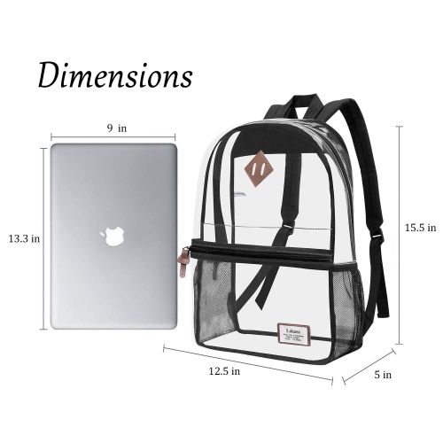  Clear Backpack Transparent Casual Daypack Travel Lightweight Bookbag See-Through Rucksack for Men/Women (Black)