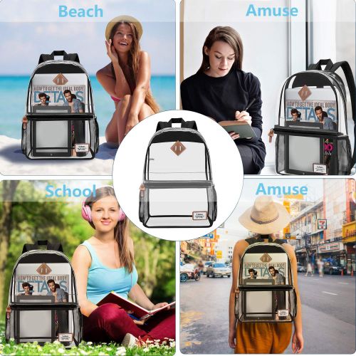  Clear Backpack Transparent Casual Daypack Travel Lightweight Bookbag See-Through Rucksack for Men/Women (Black)