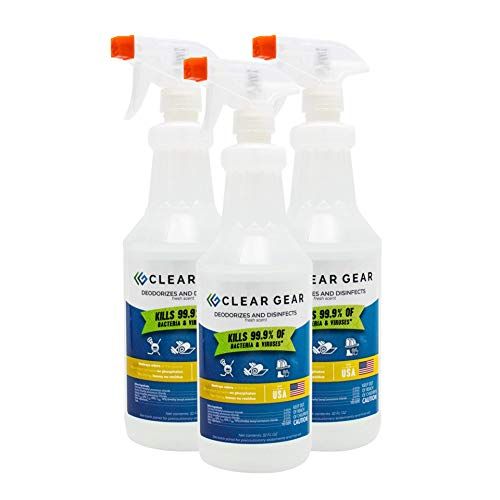  Clear Gear - Disinfectant, Cleaner, and Deodorizer For Sports Equipment, Gyms, and Fitness Centers - EPA-Registered, Hospital Grade, Made in USA - 3-Pack of 32 Oz Bottle Disinfecti