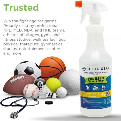  Clear Gear - Disinfectant, Cleaner, and Deodorizer For Sports Equipment, Gyms, and Fitness Centers - EPA-Registered, Hospital Grade, Made in USA - 3-Pack of 32 Oz Bottle Disinfecti