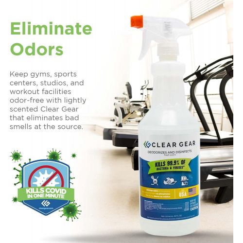  Clear Gear - Disinfectant, Cleaner, and Deodorizer For Sports Equipment, Gyms, and Fitness Centers - EPA-Registered, Hospital Grade, Made in USA - 3-Pack of 32 Oz Bottle Disinfecti