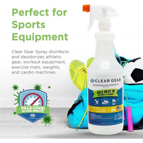  Clear Gear - Disinfectant, Cleaner, and Deodorizer For Sports Equipment, Gyms, and Fitness Centers - EPA-Registered, Hospital Grade, Made in USA - 3-Pack of 32 Oz Bottle Disinfecti