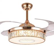 Clear lighting Dimmable Reversible Crystal Ceiling Fan Light with Remote Control Three-color Change Retractable Fan Ceiling Chandelier Lighting Rose Gold 42 inch