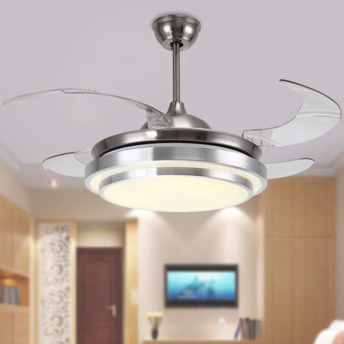  Clear lighting 42 Inch Retractable Ceiling Fans Light with Remote Control Dimmable 4-Blade Invisible Ceiling Fan Chandelier for Living Room Bedroom