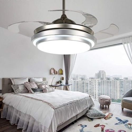  Clear lighting 42 Inch Retractable Ceiling Fans Light with Remote Control Dimmable 4-Blade Invisible Ceiling Fan Chandelier for Living Room Bedroom