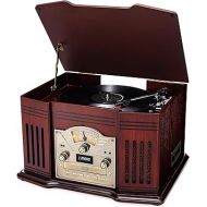 ClearClick All-in-One Turntable with 3-Speed Record Player, Bluetooth, CD, Cassette Tape, AM/FM Radio, Aux, USB, Built-in Speakers, Handmade Wooden Exterior