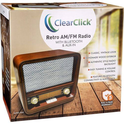  ClearClick Classic Vintage Retro Style AM/FM Radio with Bluetooth & Aux-in - Handmade Wooden Exterior