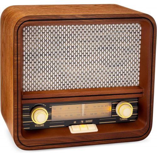  ClearClick Classic Vintage Retro Style AM/FM Radio with Bluetooth & Aux-in - Handmade Wooden Exterior