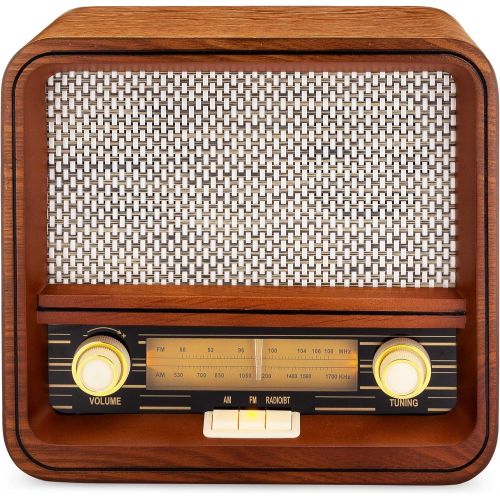  ClearClick Classic Vintage Retro Style AM/FM Radio with Bluetooth & Aux-in - Handmade Wooden Exterior