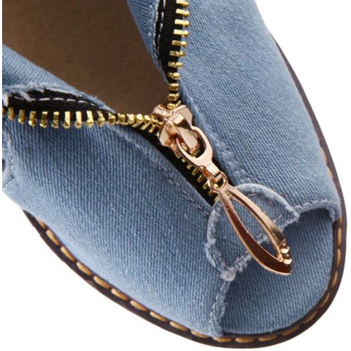  Clearance! Swiusd Womens Zip Clousure Cuffed Denim Sandals Non Slip High Heel Peep Toe Sandals Trendy Thick Platform Beach Shoes