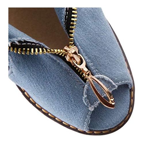  Clearance! Swiusd Womens Zip Clousure Cuffed Denim Sandals Non Slip High Heel Peep Toe Sandals Trendy Thick Platform Beach Shoes