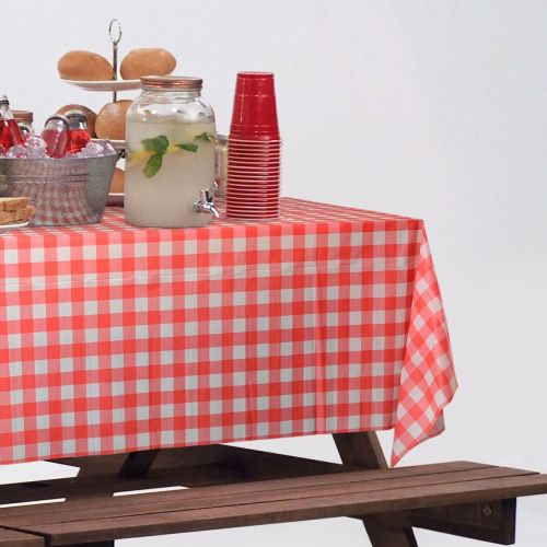  Clearly Elegant 2 Rolls Plastic Disposable Vinyl Red Gingham Checkered Tablecloth Roll for Picnic, Party Lunch, Dinner (2 Rolls)