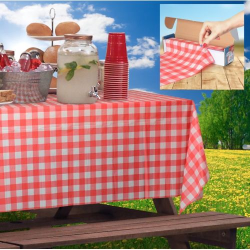  Clearly Elegant 2 Rolls Plastic Disposable Vinyl Red Gingham Checkered Tablecloth Roll for Picnic, Party Lunch, Dinner (2 Rolls)