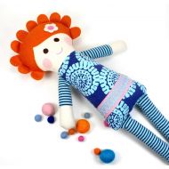 CleoAndPoppy soft jersey doll | Cleo snuggle doll | blue knit cloth doll | girl rag doll | handmade doll | girl fabric doll