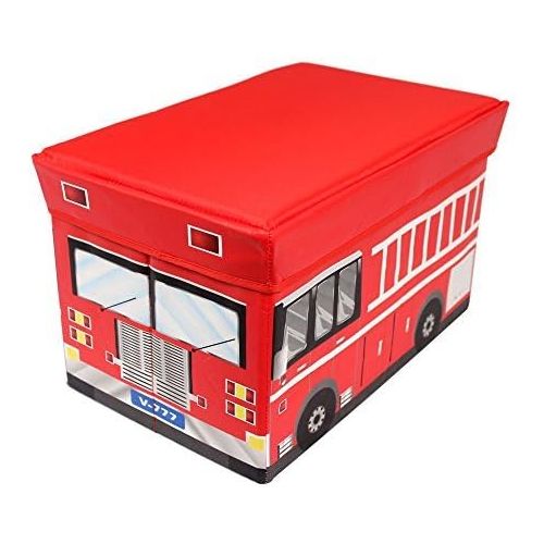  [아마존베스트]VOWSVOWS Fire Truck Collapsible Storage Organizer by Clever Creations | Storage Box Folding Storage Ottoman for Your Bedroom | Perfect Size Storage Chest for Books, Shoes & Games