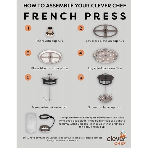  Clever Chef French Press Coffee Maker, Maximum Flavor Coffee Brewer with Superior Filtration, 2 Cup Capacity, Copper