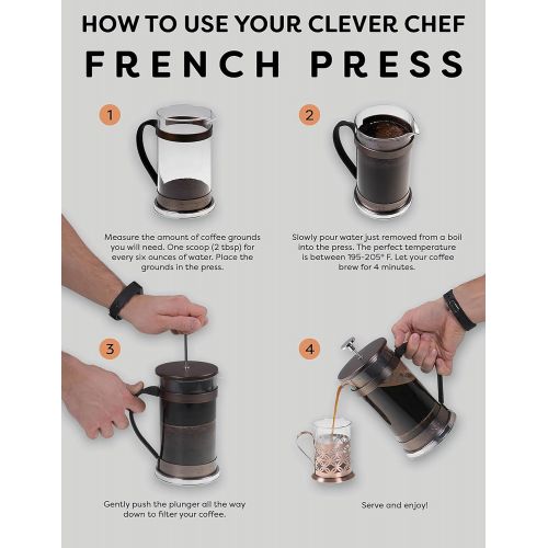  Clever Chef French Press Coffee Maker, Maximum Flavor Coffee Brewer with Superior Filtration, 2 Cup Capacity, Copper