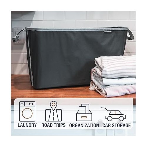  CleverMade Collapsible Laundry Baskets, Denim/Charcoal 2PK - 60L (16 Gal) Foldable Laundry Basket with Sturdy Pop-Up Wire Frame and Carry Handles - Space-Saving Collapsible Hamper